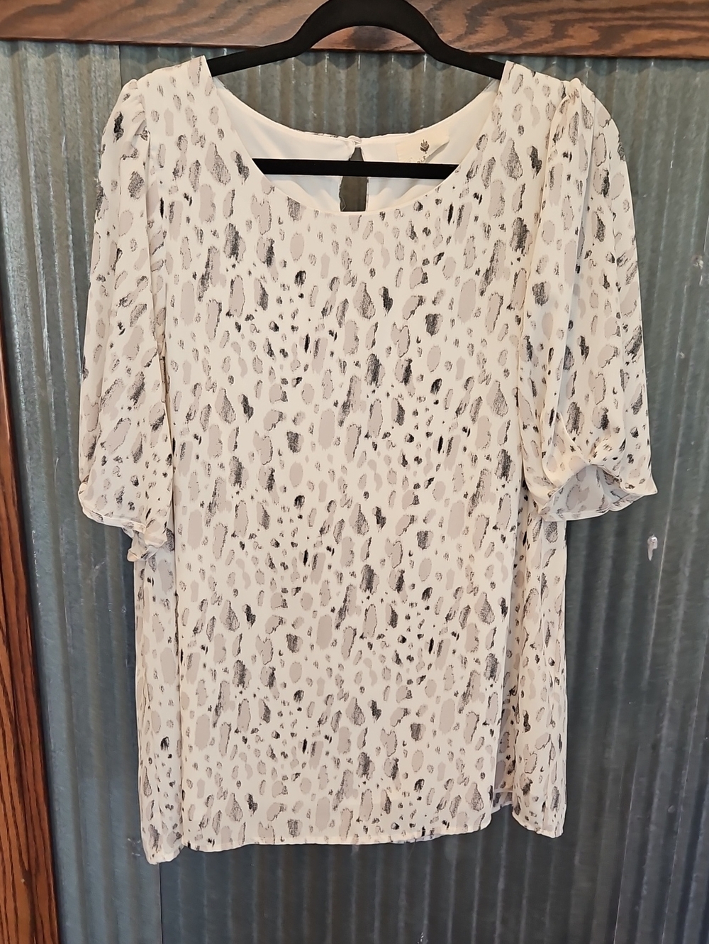 Women's White Animal-Spot Blouse with Short Flutter Sleeves